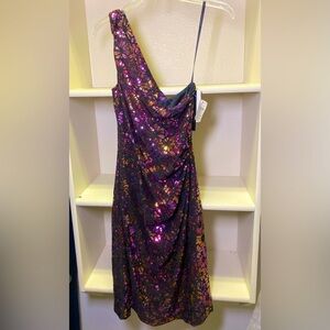 David Meister One-Shoulder Ombré Sequin Dress